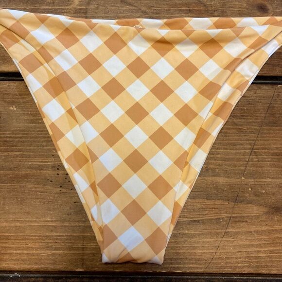 Toast Swim Bikini Bottoms White Tan Gingham Plaid XL NWOT Cheeky - Picture 2 of 6